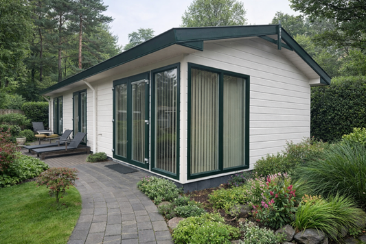 **TOP chalet 12.00 x 4.60 2 slaapkamers spiegelbeeld 59.950,-**